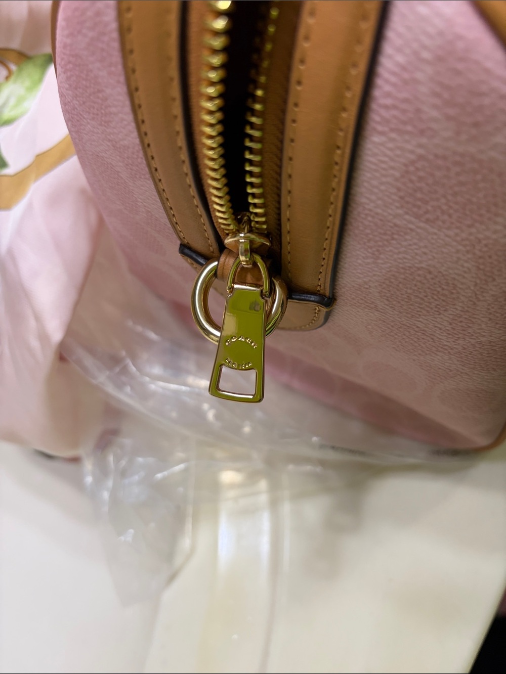 Coach Pink Signature Satchel with Pearl Chain & Floral Charm - Picture 6 of 7